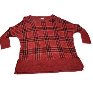 Wonderly Women's 1X Red & Black Plaid Pullover Sweater 3/4 Sleeves